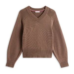 브라운 V넥 롱 슬리브 초콜릿 티셔츠 WW0WW45700 GTO