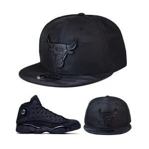 [관부가세포함] 뉴에라 시카고 불스 블랙 배지 스냅백 모자 매치 에어 조던 13 블랙캣 캡