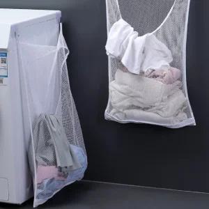 벽걸이형 빨래 수거함 무타공 메쉬 그물망 세탁물 보관통