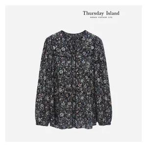 [써스데이아일랜드][Thursday Island] 솔리드 트리밍 패턴 블라우스(T236MBL135W)