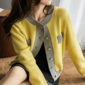 [QNU8T294_58]봄 겨울 노란색 단추 울 봄가디건 가디건