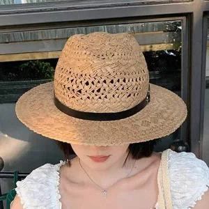 패션 밀짚 페도라 펀칭 벨트 모자 남자 여자 휴양지 데일리썸머햇