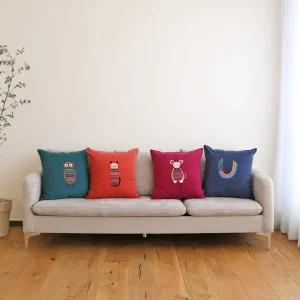 오리고 면 자수 쿠션 50x50cm