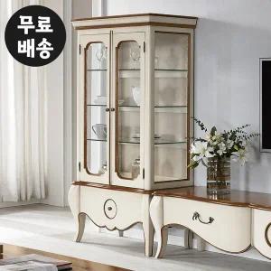 [벤티스가구]프렌 원목 장식장 엔틱 진열장 유리 수납장 거실 인테리어 술장 양주 가구 4단(아이보리)