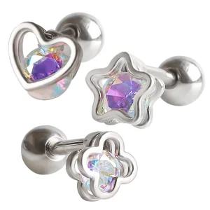 써지컬 스틸 하트 별 오로라 큐빅 피어싱 한쪽