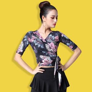 라인댄스복 상의 탑 라틴 사교 여성 밸리 공연복 벨리