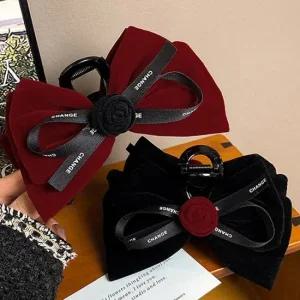 여자 벨벳소재 장미 꽃봉우리 헤어핀 집게핀 빅사이즈 숱많은머리집게핀 빅리본핀 똥머리집게핀