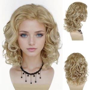 묶은 머리 가발 합성 단발머리 숏컷 금발 곱슬 여성 웨이브 의상 파티 코스프레 내열성 섬유 매일 사용