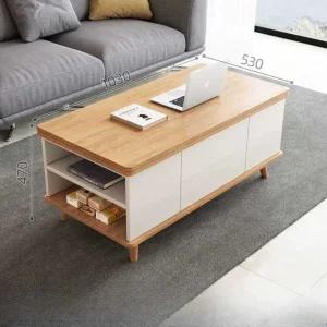 리프트업 테이블 소파 자취방 간편 식탁 수납형 가구 테이블  - 오크화이트