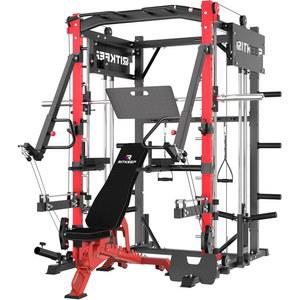 재머 암 & 레그 프레스 보드가 장착된 스미스 머신, 체중 조절이 가능한 벤치와 조절 가능한 풀리 시스템(1:1 및 2:1)을 갖춘 리트킵 PMAX-4750 올인원 스미스 머신(전신 근력 운동용)