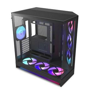 NZXT H9 Flow RGB+ (2025) 대형 듀얼 챔버 ATX 미드 타워 공기 흐름 PC 케이스 7개의 RGB 팬(6 x 140mm, 1 120mm) 및 컨트롤 허브 포함 420mm 라디에이터 지원 백커넥트 준비 완료 블랙