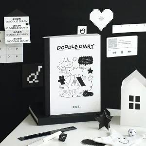 아이코닉 2026 두들 다이어리/귀여운 손글씨 위클리 플래너/3포켓 미니파일 포함