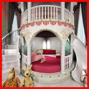 럭셔리 성 공주 침대 단단한 나무 어린이 침대 비밀 베이스 자매 방