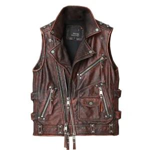 리얼 소가죽 조끼 바이크 할리 숏 워시 빈티지 자켓 카우보이 복고풍 가죽