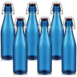 6개의 파란색 유리병 500ml/ 16.9온스 장식용 와인병 플립 탑 유리 물병과 밀폐 뚜껑이 있는 가정용 장식 정원 트리 야드 야외
