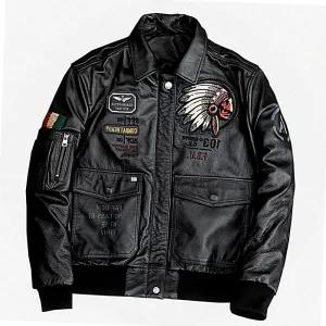 소가죽 파일럿 자켓 플라이트 가죽 인디언 아우터 남성 패치 재킷