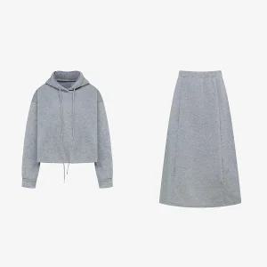 [25 신상] 기모 안감 후드 티셔츠 + 플레어 스커트 SET (VLOAY1543)