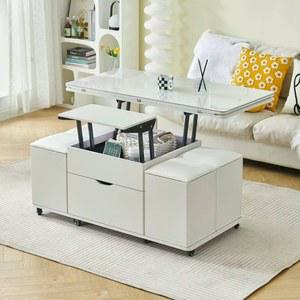 리프트업 테이블 식탁 거실 화이트 조절 좌식 다용도 원목 확장형 업 스툴 커피 세트