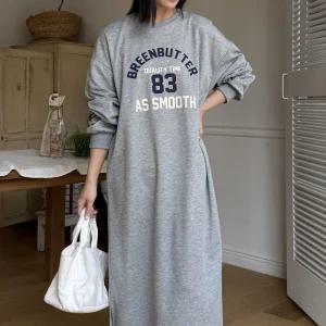 국산 여성 임부복 오버핏 트임 롱원피스 LL-WDR-4845-그레이