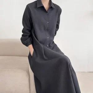 여자 가을 하객룩 박시 플레어 셔츠원피스 롱원피스