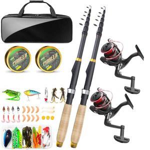 스피닝 접이식 소금물 9FT 장비 섬유 담수 세트 낚시 낚싯대와 초보자를 탄소 낚싯대 콤보 미끼 망원 2PCS 포함된 위한 키트 백이