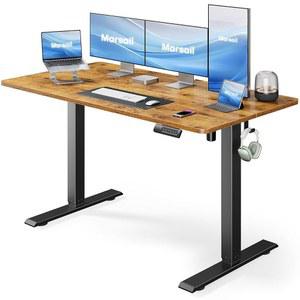Marsail 전동 스탠딩 데스크, 조절 가능한 높이 스탠드업 홈 오피스 데스크 대형 55x24 인치 스탠드 컴퓨터 4 개의 메모리 프리셋, 헤드폰 후크, 케이블 정리함, 러스틱 브라운