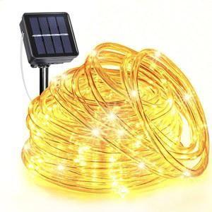 XmasBokeh 135 LED 태양광 로프 조명 실외 방수, 8가지 모드의 외부용 33피트 스트링 조명, 수영장 트램펄린 가든 파티오 파티 장식용 유연한 크리스마스 트리 따뜻한 흰색