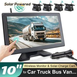 화물차 블랙박스 10인치 무선 차량용 DVR 녹화 모니터 화면 BSD 알람 4채널 태양광 충전 버스 트럭 트레일러용 전후방 카메라 포함