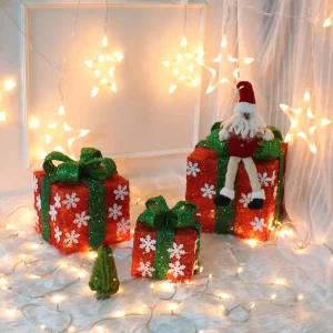 크리스마스선물상자 눈꽃 레드 3종세트 트리밑 장식품