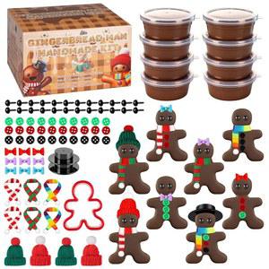 8팩 크리스마스 진저브레드 맨 DIY 공예 키트, 자연 건조 클레이 진저브레드 키트, 85피스 모델링 클레이 DIY 키트 크리스마스 생일 파티 학교 겨울 파티 재미