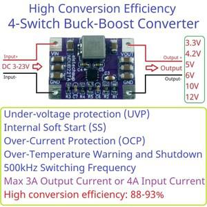3A 동기식 DC-DC 벅-부스트 컨버터 모듈 Max4 스위치 고효율 3-23V ~ 3.3V 4.2V 5V 6V 10V 12V 전압 조정기