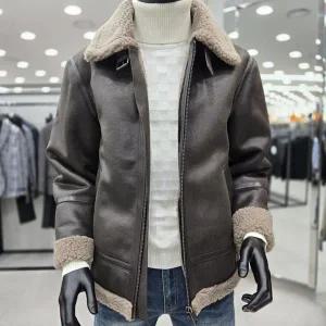 [바쏘옴므]다크브라운 양가죽배색 페이크 무스탕점퍼JMZ4UA46ABR