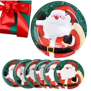 크리스마스 파티 식탁 접시 6개 플레이트 산타 연말 홈파티 일회용 23cm(9 인치)