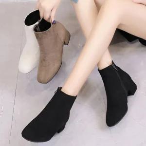 여성 소프트 미들힐 가죽 앵클 부츠 1P 지퍼 구두