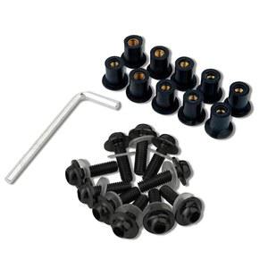 Piburth 10PCS 모터사이클 윈드실드 볼트 나사 키트, 알루미늄 합금 모터사이클 윈드스크린 본체 장착 볼트 너트, 모터사이클 카울 웰 너트 페어링 패스너 나사(블랙)와 호환됩니다