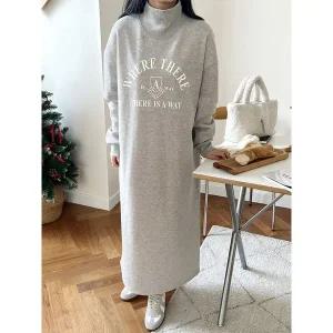 [하프클럽/샵앤]국산 여성 터틀넥 방한 기모 영무 레터링 롱원피스 LL-WDR-5023