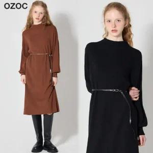 오조크 벨트 세트 하프넥 니트 롱 원피스