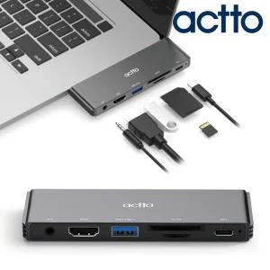 일체형 C타입 노트북 멀티허브 USB포트 확장 PD충전 HDMI 이어폰잭 카드리더기 CRH-26