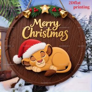 1개 메리 크리스마스 라이온 킹 심바 맞춤형 원형 나무 걸이 표지판 현관문 벽  축하 장식