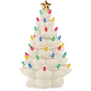 레녹스 피규어, 소중한 전통 아이보리 라이트업 세라믹 크리스마스 트리 장식, 홀리데이 겨울 장식 실내(아이보리, 1피스, 높이 8.82인치) 3개 AAA 배터리 미포함