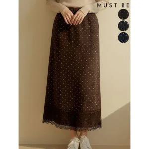 [머스트비]여성 밴딩 도트 레이스 기모 롱스커트_P411388406