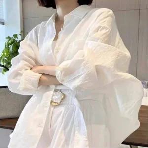 여성셔츠 롱 오버핏 화이트 얇은소재 여름 블라우스