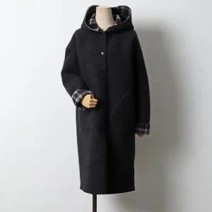 [하프클럽/셀러허브_여성트랜드패션]빅사이즈 511 체크배색후드울코트 DBGJ54