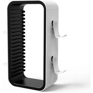 Bestswitch PS5/PS4/Xbox One/Xbox 시리즈 X/S/Switch 게임 케이스 블루레이 디스크 오거나이저, 18개 보관, 컨트롤러 홀더 4개 포함 (화이트)