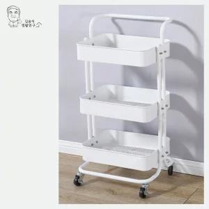 모던 스틸 트롤리 이동식 손잡이 철제 3단 카트/수납장/수납/바퀴/달린/선반/이동/사각/트레이/틈새/기저귀