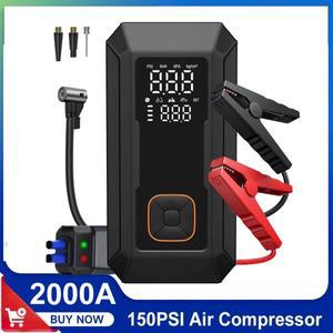 자동차 점프 스타터 및 에어 펌프 2000A & 150PSI 컴프레서, 휴대용 전원 은행, 타이어 인플레이터, LED 라