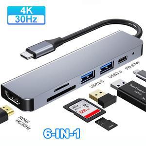 USB C 허브 4K 30Hz 유형 C-HDMI 호환 PD 87W 분배기 어댑터(Macbook Air Pro TF SD 멀티 컨버터)