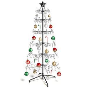 엘리켄 크리스마스 장식 디스플레이 스탠드 트리, 보블 및 홀리데이 장식용 행거 훅 240개, 안정적인 베이스가 있는 6피트 철제 독립형 랙, 쉬운 조립, 블랙