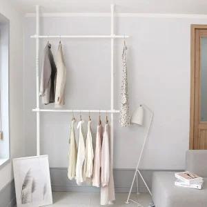 기둥식 행가 2단행거 코트랙 25파이/옷행거/미니/행거/스탠드/수납/드레스룸/선반/헹거/고정식/옷헹거