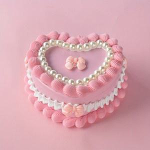 크리스마스오르골 하트 모양 패브릭 보석 보관 상자 현실적인 크림 케이크 발렌타인 데이 선물